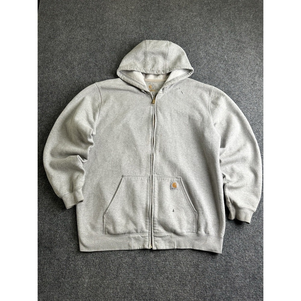 Mens Carhartt Gray Original Fit Full Zip Hooded Sweatshirt Workwear, Size XL